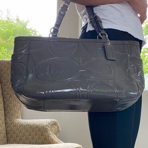 Coach Grey Patent Leather Shoulder Tote